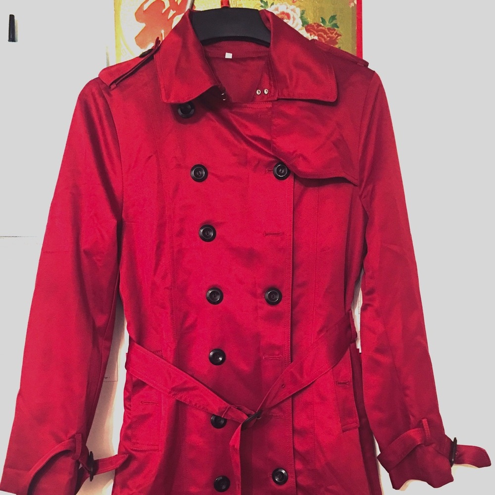 Burgundy Trench Coat with Removable Belts - Picture 2 of 6